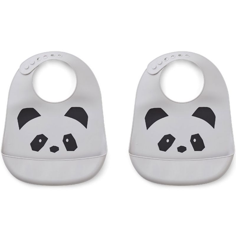 Lot de 2 bavoirs en silicone Tilda panda dumbo grey Liewood