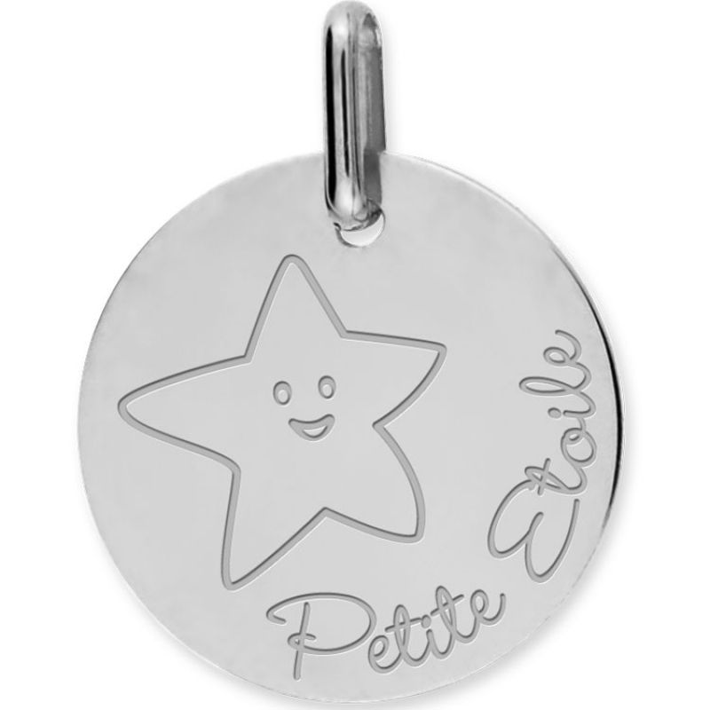 Médaille Petite Etoile personnalisable (or blanc 375°) Lucas Lucor