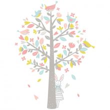 Sticker l'arbre aux moineaux roses Sweet Bunnies by Flora Waycott   par Lilipinso
