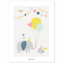 Affiche éléphant ballon fille Animals party by Sarah Betz (30 x 40 cm)  par Lilipinso