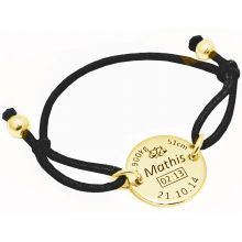 Bracelet cordon noir médaille de naissance (plaqué or jaune)  par Alomi