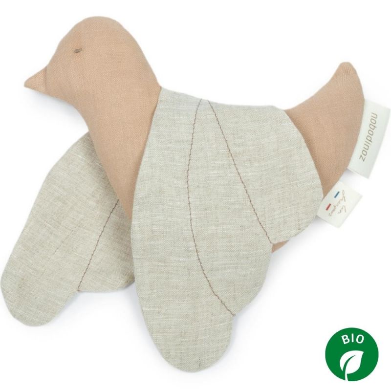 Hochet oiseau Lin français sand (21 cm) Nobodinoz