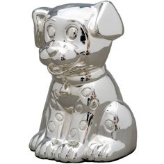 Tirelire petit chien personnalisable (métal argenté)