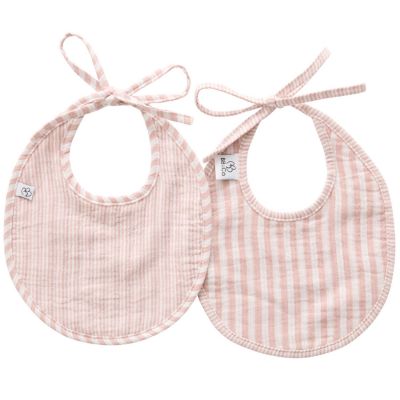 Lot de 2 bavoirs naissance rayé vieux rose Soft Stripes