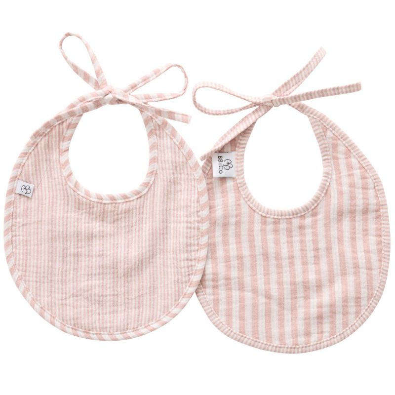 Lot de 2 bavoirs naissance rayé vieux rose Soft Stripes BB & Co Produit 1