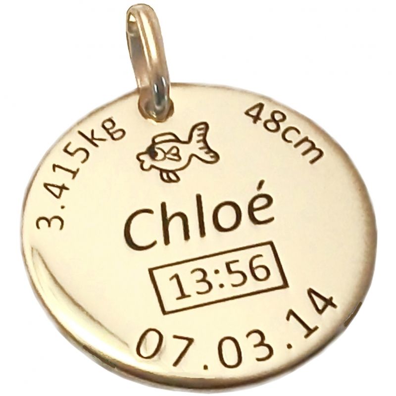 Médaille de naissance personnalisable (or jaune 750°) Alomi