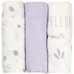 Lot de 3 langes en mousseline de coton Lavandoux (70 x 70 cm) - Trois Kilos Sept