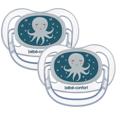 Lot de 2 sucettes physiologiques phosphorescentes Air confort Octopus (0-6 mois)