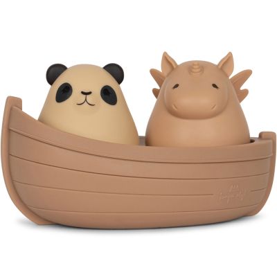 Konges Slojd - Jouet de bain en silicone bateau panda et licorne blush mix