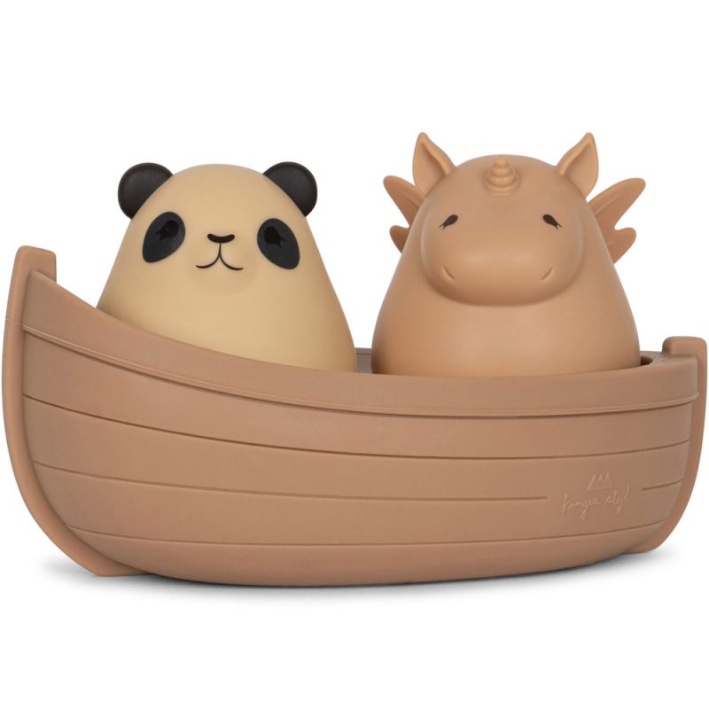 Jouet de bain en silicone bateau panda et licorne blush mix Konges Slojd