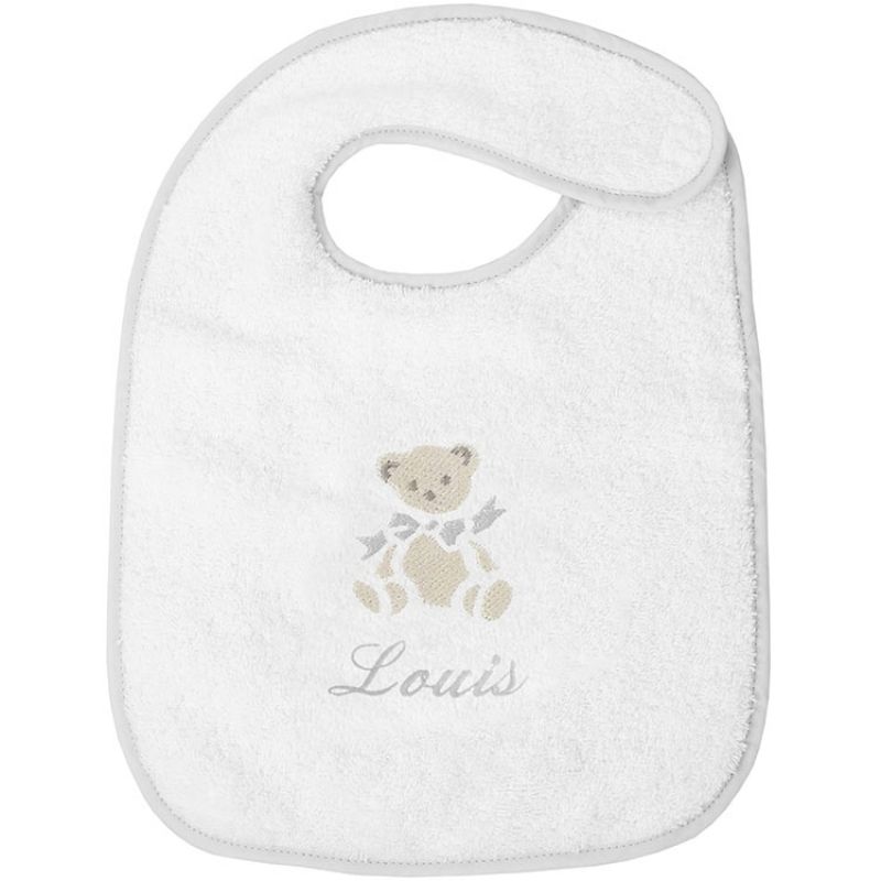 Bavoir à velcro ours gris (personnalisable) ANVIE