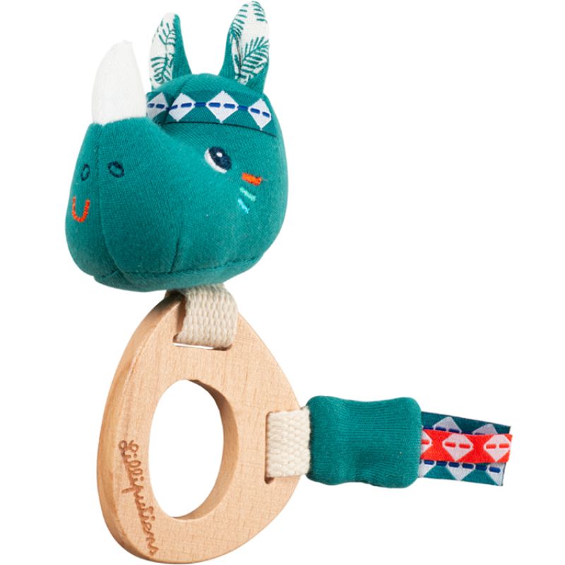 Hochet en bois éco Marius le rhinocéros Lilliputiens