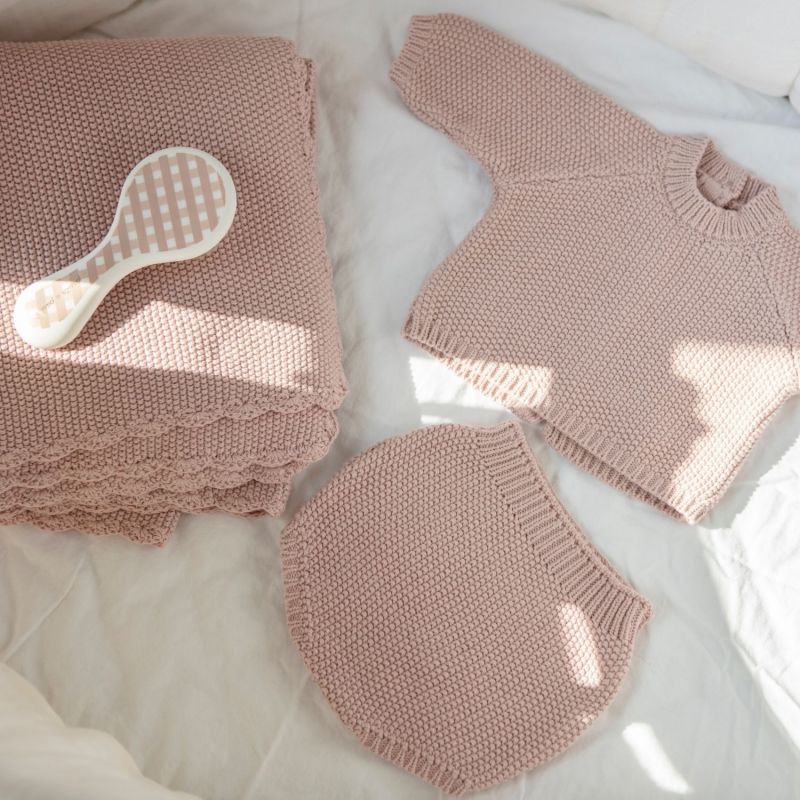 Ensemble 3 pièces en tricot rose (0-1 mois) Pasito a pasito Ambiance 2