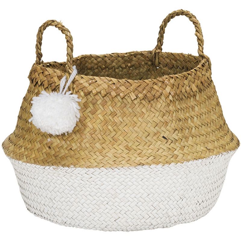 Panier de rangement pompon nature et blanc (diamètre 45 cm) Kids Depot