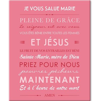 Tableau de prière Je vous salue Marie rose (33 x 41 cm)