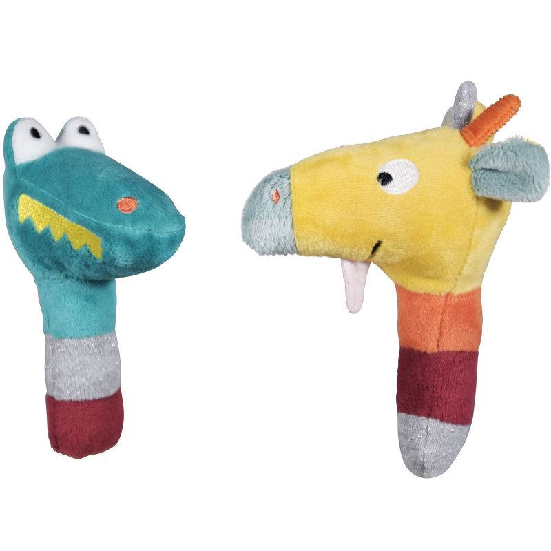 Lot de 2 hochets crocodile et girafe Jungle Boogie (13 cm) Ebulobo