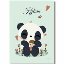 Tableau Le panda et l'enfant garçon personnalisable (20 x 29 cm)  par Kanzilue