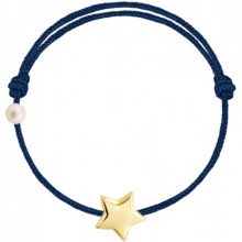 Bracelet cordon Etoile et perle bleu marine (or jaune 750°)  par Claverin