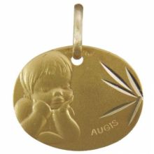 Médaille ovale Ange rêveur 16 mm facettée (or jaune 750°)  par Maison Augis