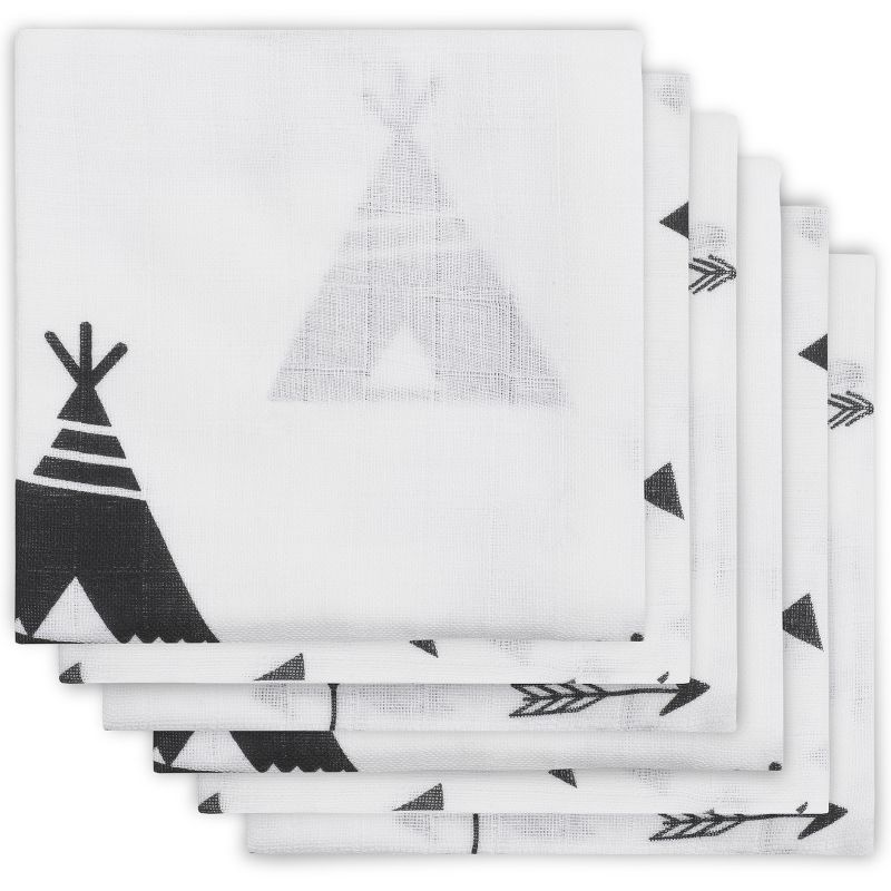 Lot de 6 langes hydrophiles Indians noir et blanc (70 x 70 cm) Jollein