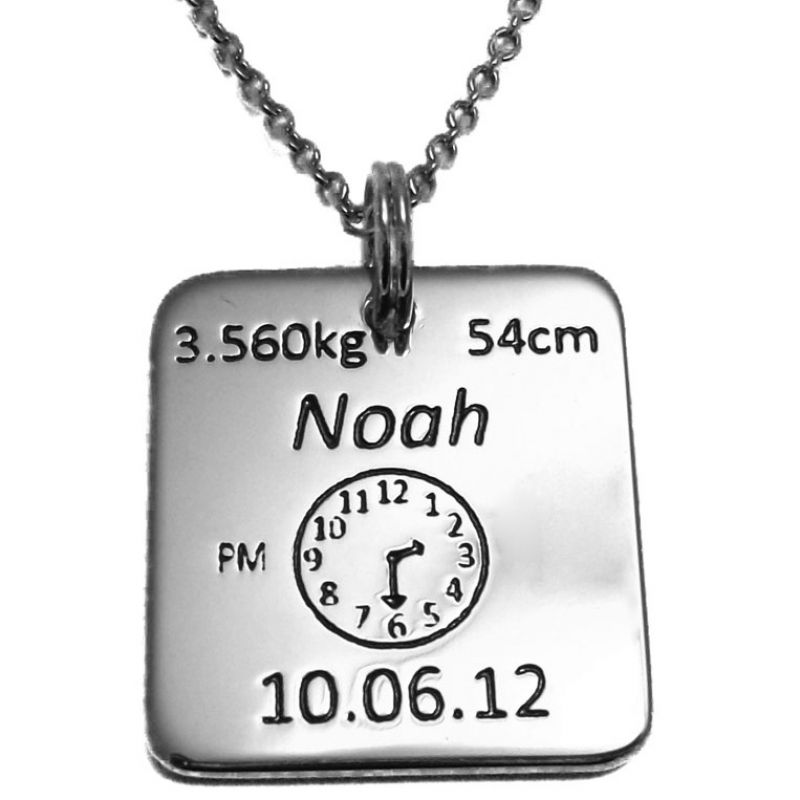 Médaille de naissance carrée avec chaîne (plaqué argent rhodié) Alomi