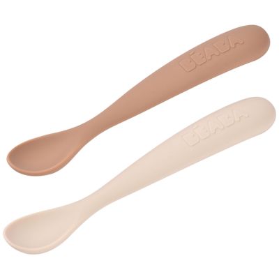 Lot de 2 cuillères silicone 1er âge avec boîte de transport Duo argile Béaba