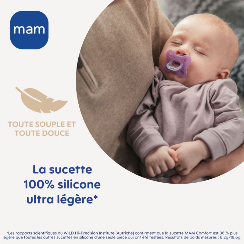 Lot de 2 sucettes en silicone Comfort bleu (0-2 mois) MAM Ambiance 9