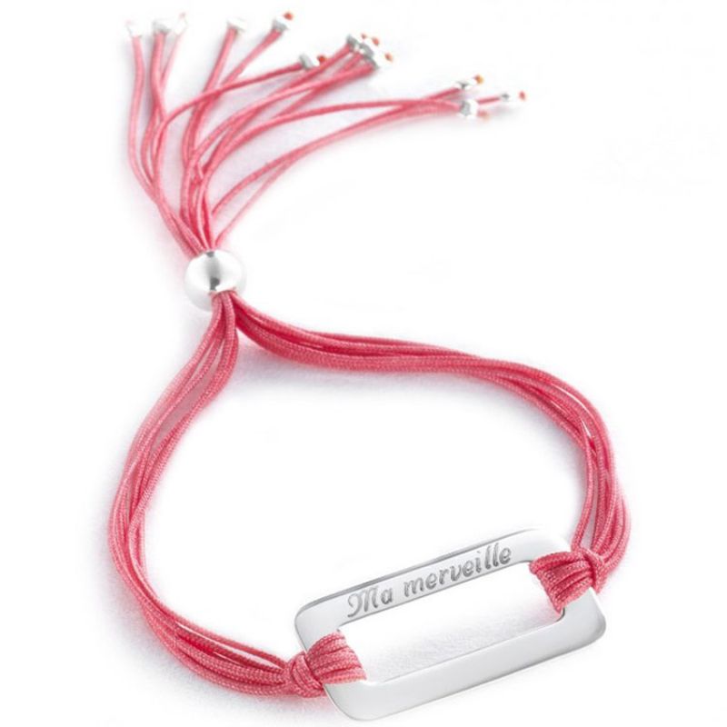 Bracelet cordon de soie Rainbow rectangle (argent 925°) Petits trésors