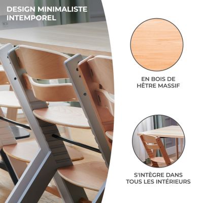 Chaise haute évolutive Enock avec coussin Natural-Grey