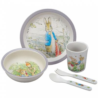 Coffret repas en bambou Pierre Lapin taupe (5 pièces) Petit Jour Paris
