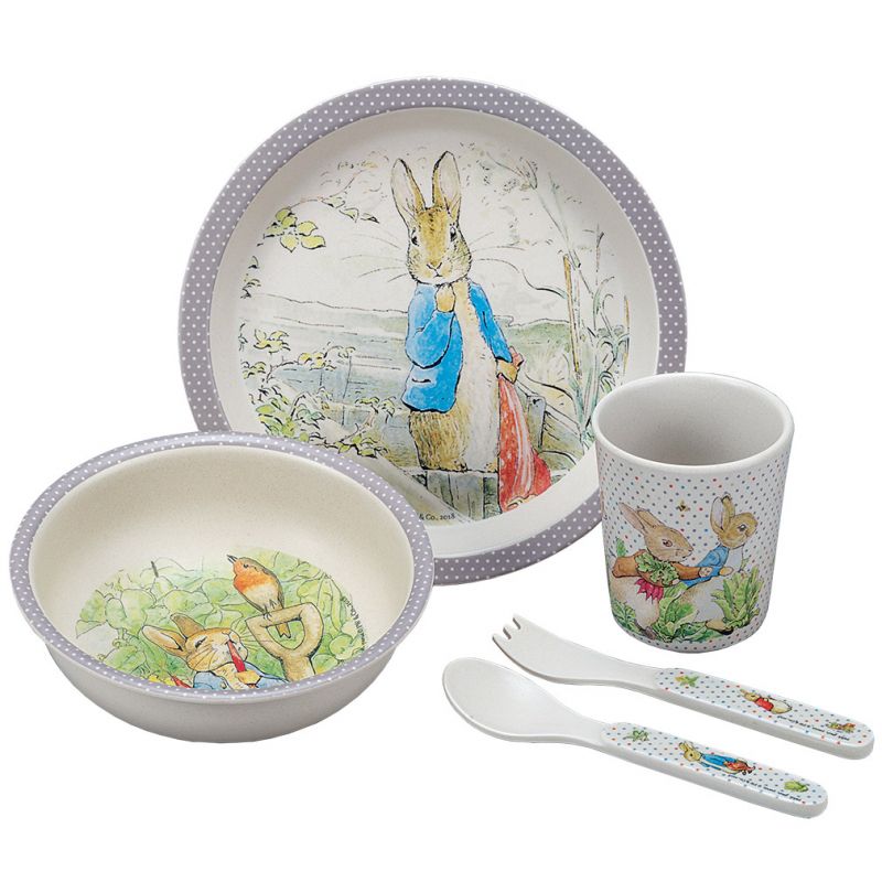 Coffret repas en bambou Pierre Lapin taupe (5 pièces) Petit Jour Paris