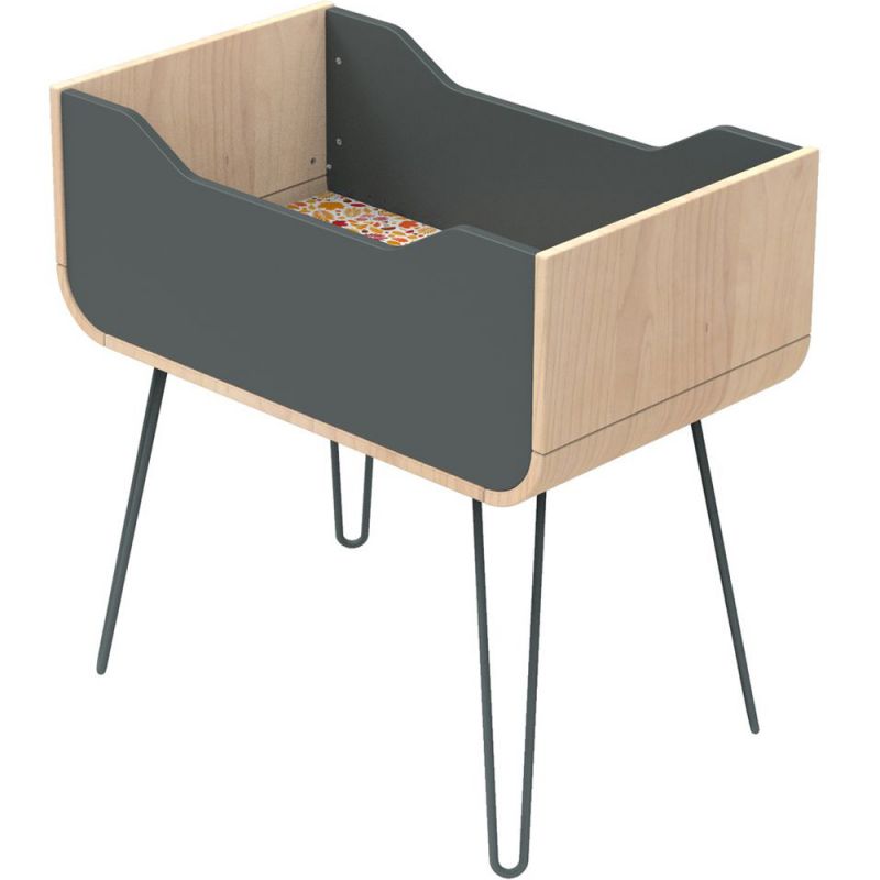 Berceau Bambin gris-bois pieds fil gris (90 x 50 cm) Sauthon Original