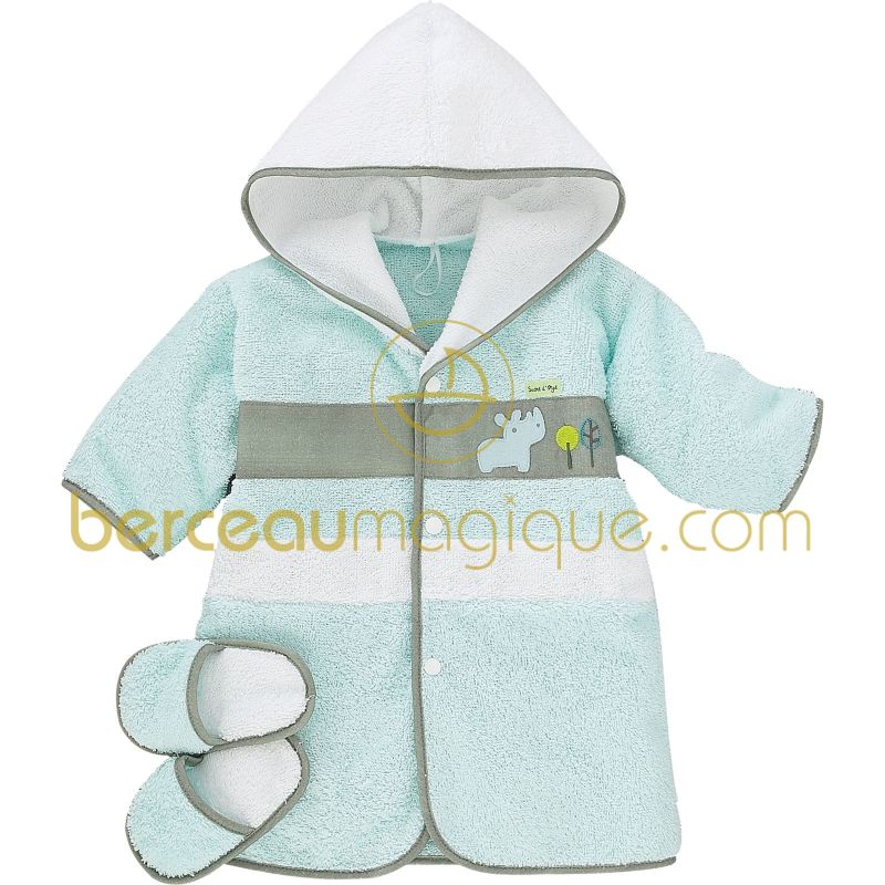 Peignoir bébé personnalisable et mules assorties Mini Nature Sucre d'orge