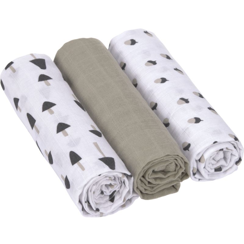 Lot de 3 langes en mousseline Little Forest Vert olive (85 x 85 cm) Lässig