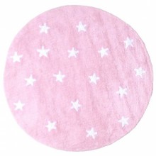 Tapis fille Souple Lavable en machine petites étoiles rose (diamètre 140 cm)  par Lorena Canals