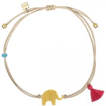 Bracelet cordon beige Nature éléphant (vermeil doré)  par Coquine