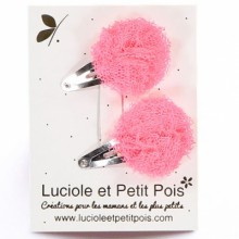 Barrette Fêtes et Cérémonies mini pompons tulle rose fluo (lot de 2)  par Luciole et petit pois