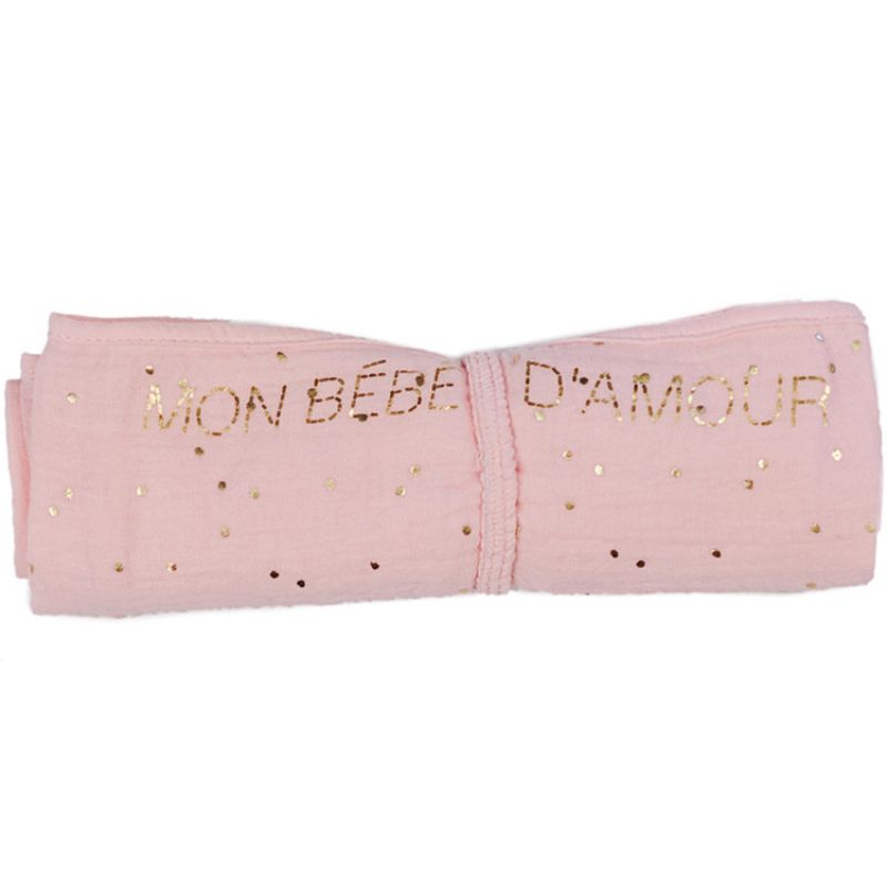 Lange en coton Mon bébé d'amour rose à pois dorés (70 x 70 cm) BB & Co