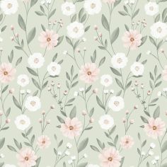 Papier peint Eclosion florale fond vert (50 cm x 10 m) - Lilipinso