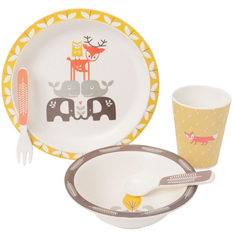 Coffret repas en bambou Animaux de la forêt jaune (5 pièces) Fresk