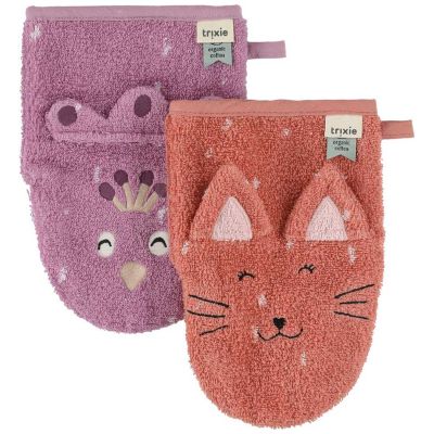 Lot de 2 gants de toilette Mrs. Cat et Mrs. Peacock
