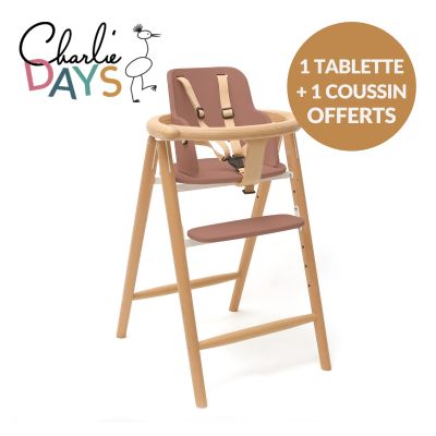Pack 1 chaise Tobo Rose + 1 baby set + 1 tablette + 1 coussin Camel