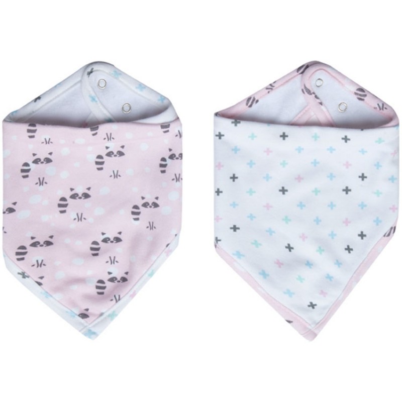 Lot de 2 bavoirs bandana Racoon Pink Luma Babycare