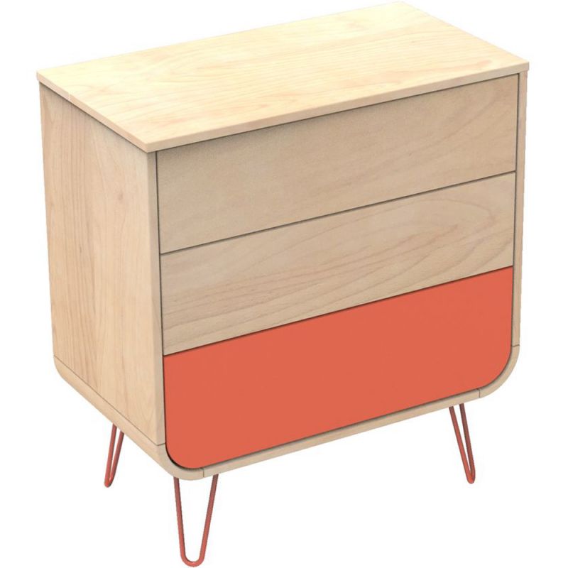 Commode 3 tiroirs Galopin bois-corail pieds fil corail Sauthon Original