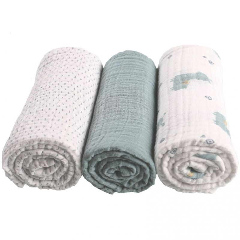 Lot de 3 langes en coton bio lama vert d'eau Mix & match (70 x 70 cm) Noukie's