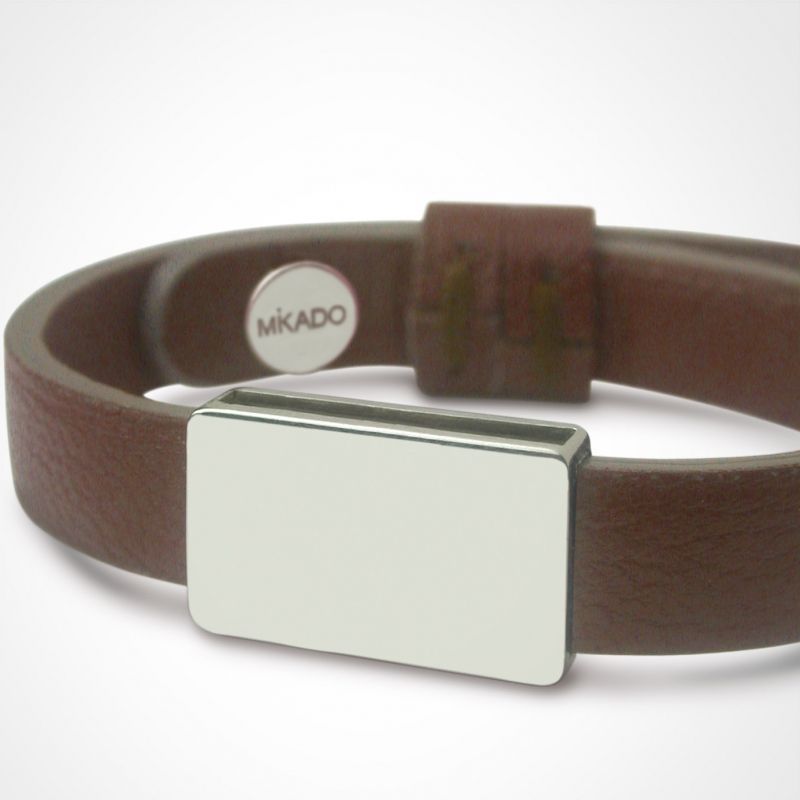 Bracelet cuir Hip-Hop Chocolat (argent 925° et cuir) Mikado