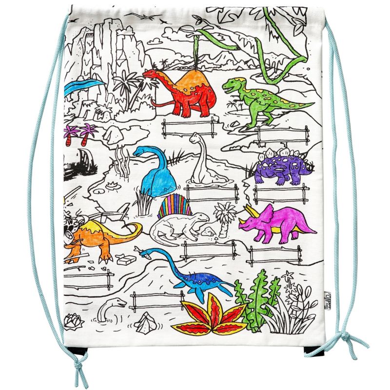 Sac à ficelles à colorier lavable et réutilisable Dino avec 10 feutres Eatsleepdoodle Produit 1