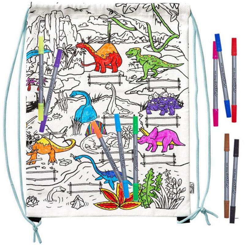 Sac à ficelles à colorier lavable et réutilisable Dino avec 10 feutres Eatsleepdoodle Produit 3