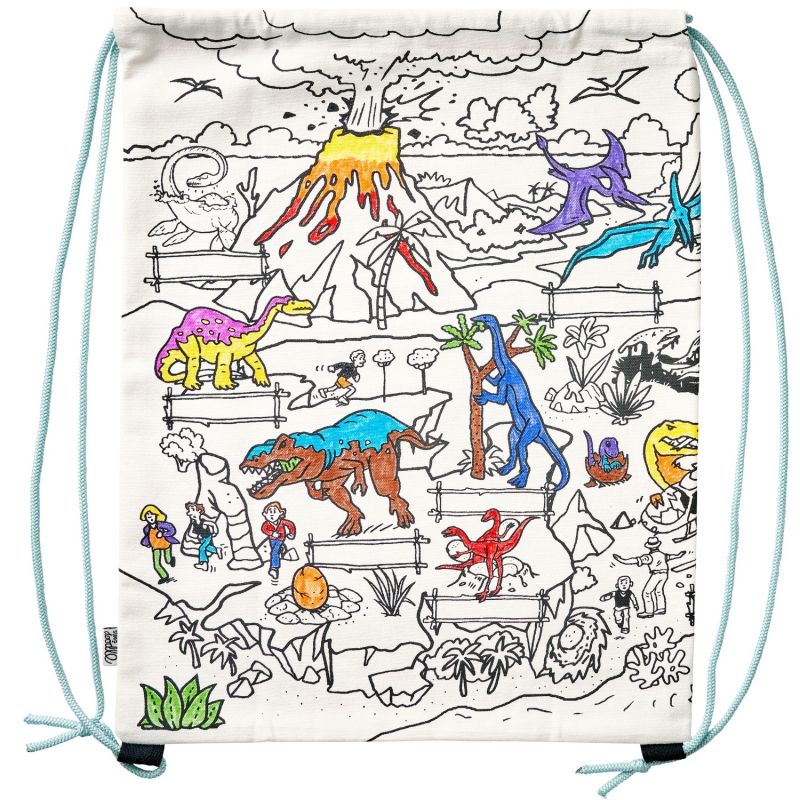 Sac à ficelles à colorier lavable et réutilisable Dino avec 10 feutres Eatsleepdoodle Produit 4