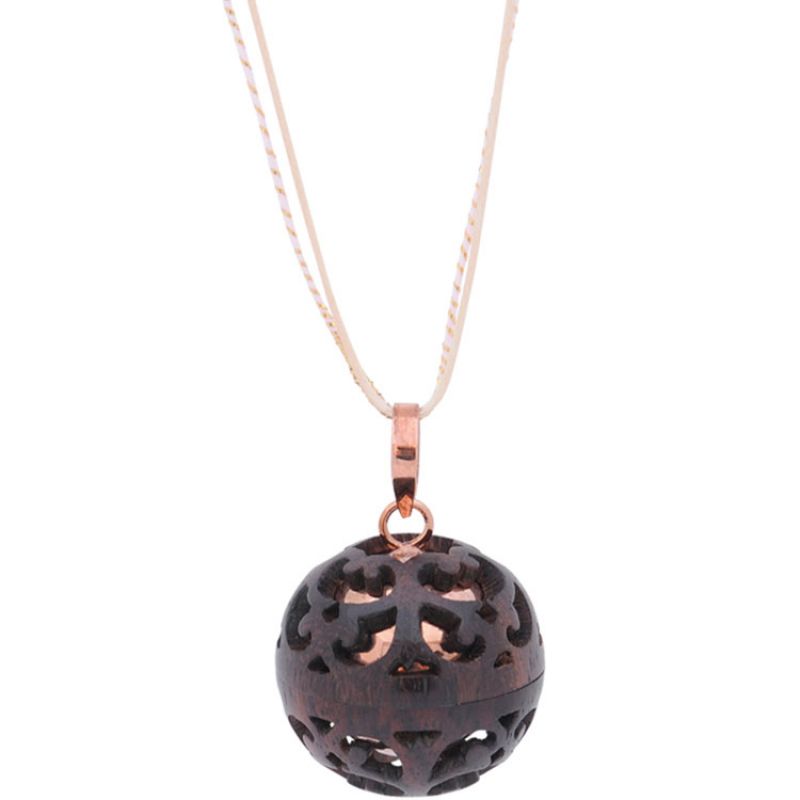 Bola sur cordon Sycee (laiton plaqué or rose et bois) Nativee